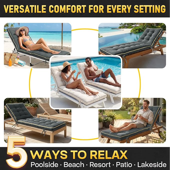 80x26 Inch Folding Chaise Lounge Cushion Quick Dry - Image 8