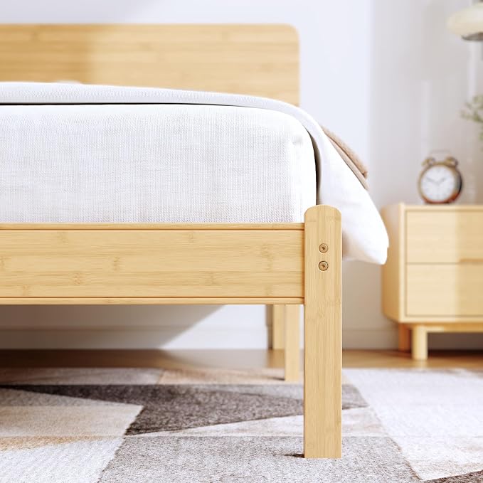 BOSRII 14in High Solid Bamboo Wood Platform Queen Size Bed Frame - Image 5
