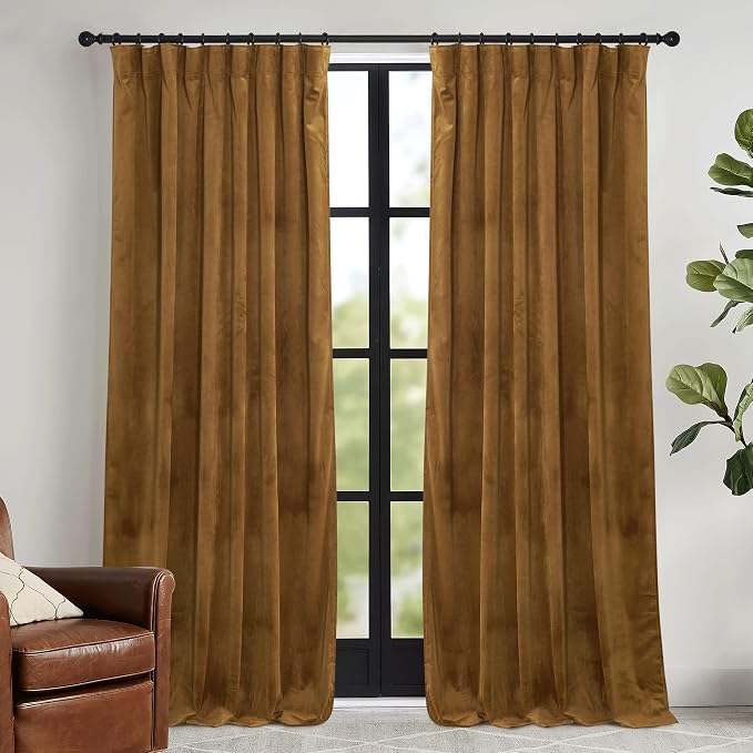 RYB HOME Gold Brown Velvet Curtains 63 inches by RYBHOME