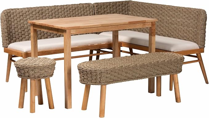 bali & pari Denver Modern Bohemian Natural Seagrass and Acacia Wood 5-Piece by balipari