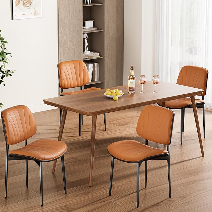 REONEY Dining Chairs Set of 4, Mid-Century Modern Upholstered PU Leather Chairs by REONEY