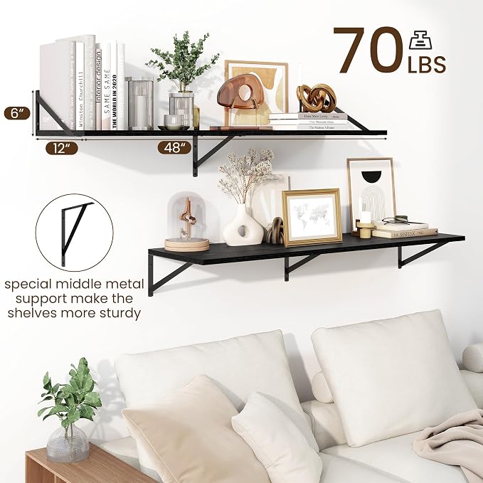 Fun Memories Floating Shelves for Wall, 12 Inch Deep Floating Shelves Set of 2 - Image 3