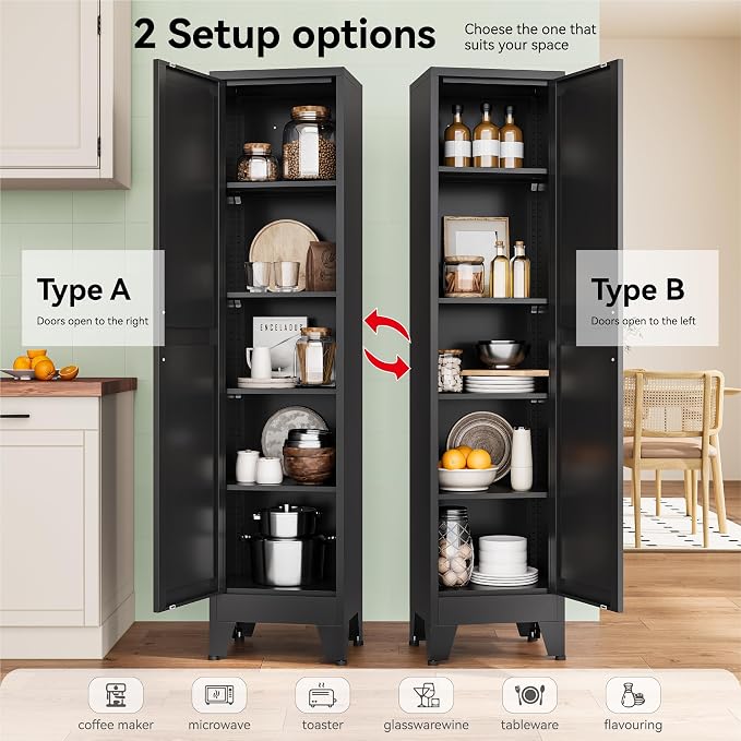 YAUWOH White Narrow Metal Storage Cabinet, Tall Freestanding Cabinet - Image 4
