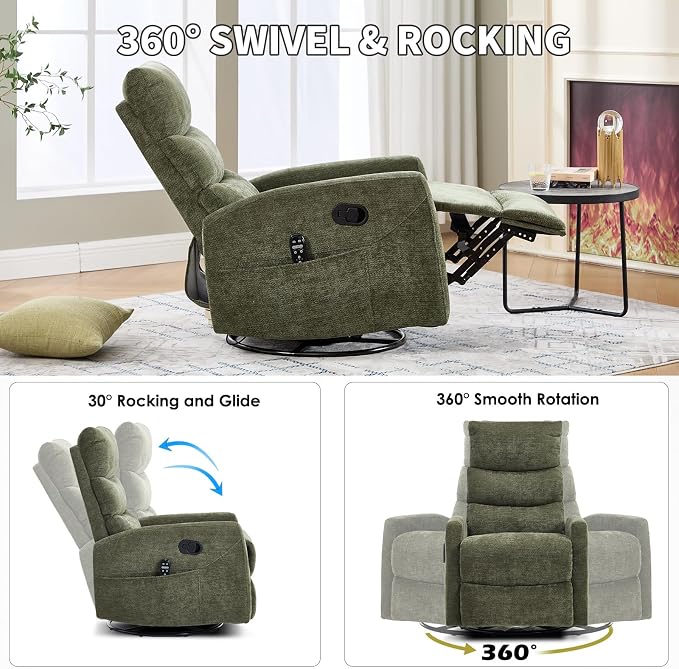 Trustyue Swivel Rocker Recliner Chair, 360° Swivel Recliner - Image 8