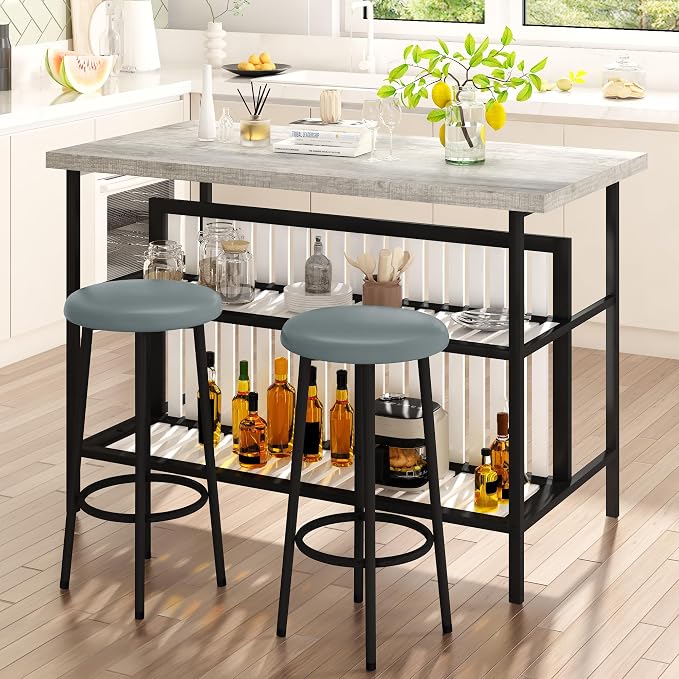 AWQM Kitchen Island with Seating & Storage Shelf, Faux Marble Island Table - Image 3