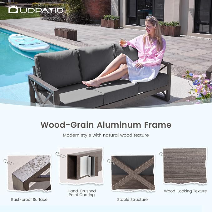 UDPATIO Aluminum Patio Furniture Set, Faux Wood Grain Modern Outdoor Furniture - Image 6