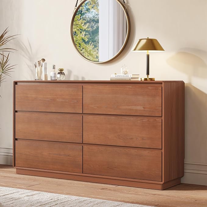 Solid Wood Dresser for Bedroom, Natural Solid Wood 6 Drawer Dresser, 55.2" Wide by SUCSSRICH