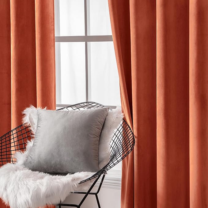 MIULEE Velvet Curtains for Fall Elegant Grommet Burnt Orange Curtain Thermal - Image 6