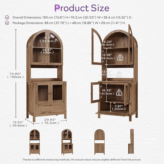 TYBOATLE 75'' Tall Arched Cabinet w/Accessible Storage Area, China Cabinet - Image 2