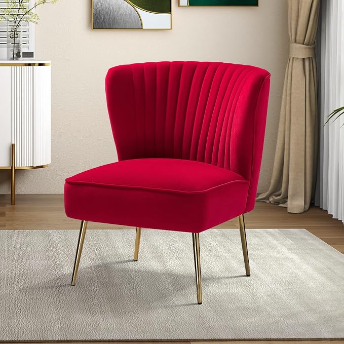 HULALA HOME Velvet Accent Chair, Modern Upholstered Cute Side Chair - Image 9