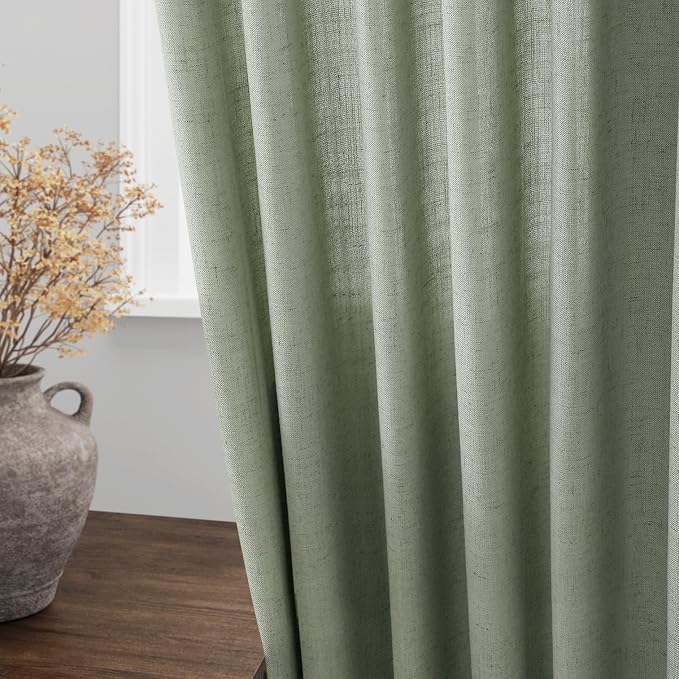 Nanspring Desert Sage Linen Curtains Semi Sheer 96 Inches Long 2 Panels Set - Image 4