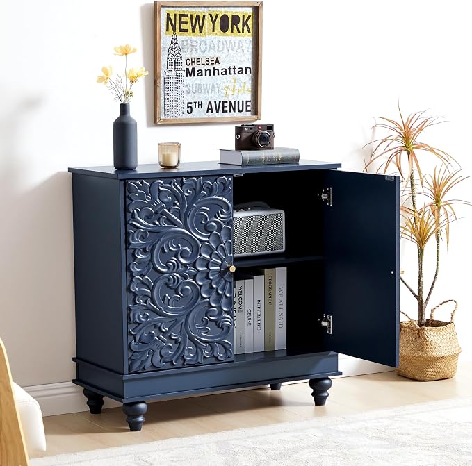weselon Accent Cabinet with 2 Doors, Luxury Carving Board Storage Sideboard - Image 8
