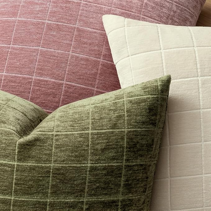 MIULEE Decorative Chenille Check Throw Pillow Covers Vintage Plaid Couch - Image 2