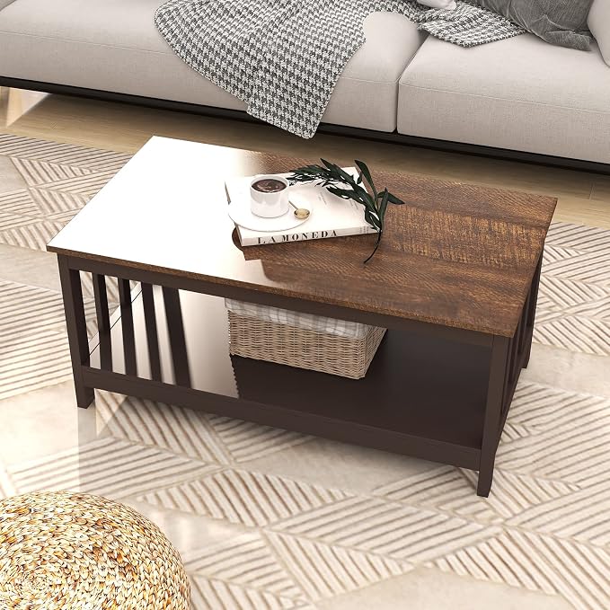 ChooChoo Farmhouse Coffee Table, Espresso Living Room Table - Image 4