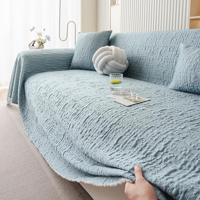 DREAMINGO Bubble Textured Cooling Sofa Cover, Ice Silk Breathable Couch Cover - Image 3