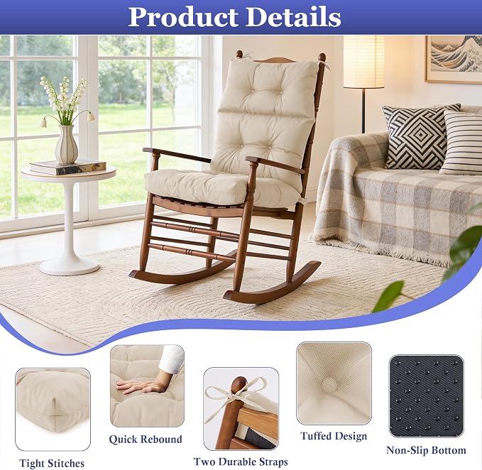 Rocking Chair Cushion, Waterproof and Fade-Resistant Adirondack Rocker Cushions - Image 7