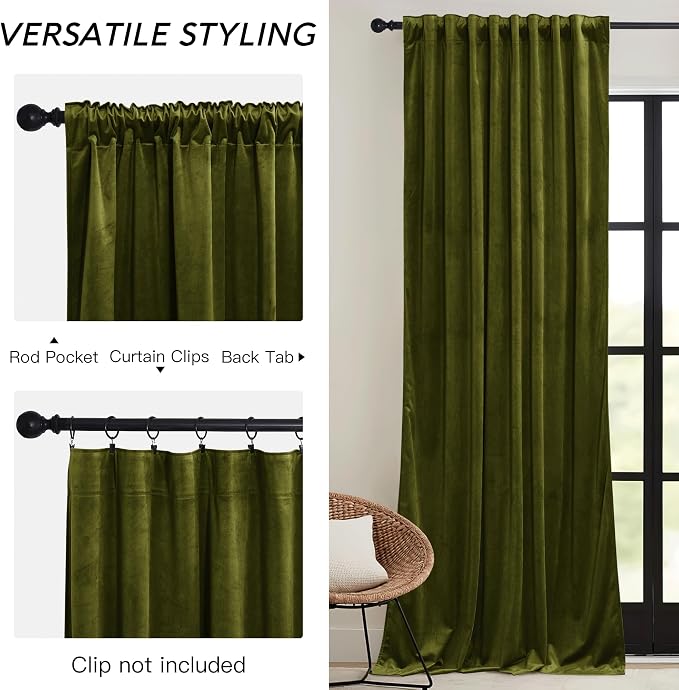 RYB HOME Green Velvet Curtains 102 inches - Image 3