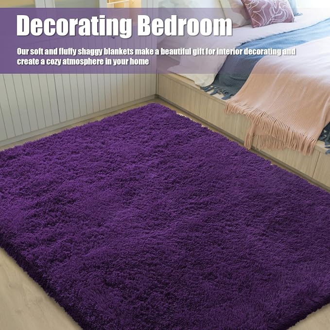 9x12 Fluffy Area Rugs for Living Room, Large Purple Fuzzy Shag Area Rug for - Image 6