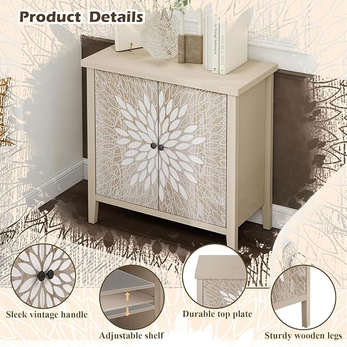 31" Carved Sideboard Buffet Cabinet - Image 6