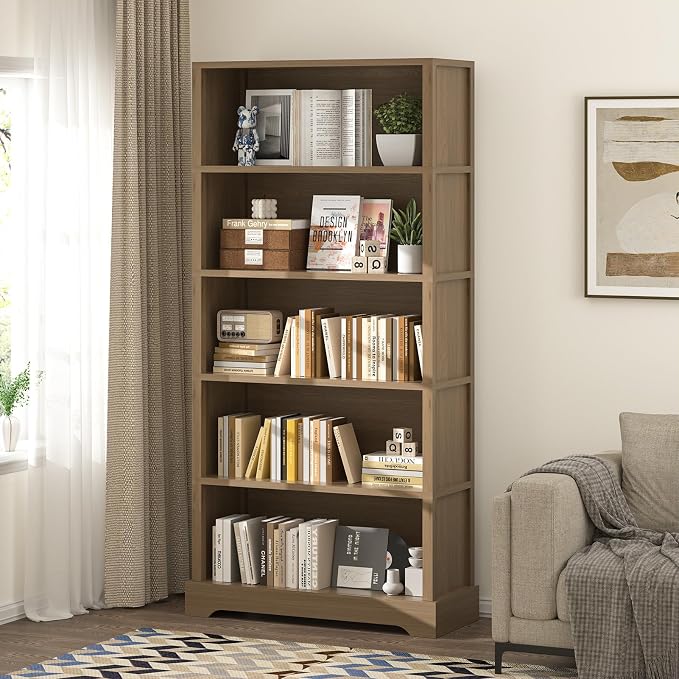 TVU 5-Tier Wooden Bookshelf, 31.5" W Standing Book Shelf - Image 2