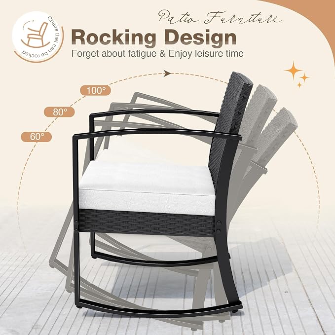 Greesum 3 Pieces Outdoor Furniture Set Patio Bistro Rocking Chairs - Image 2