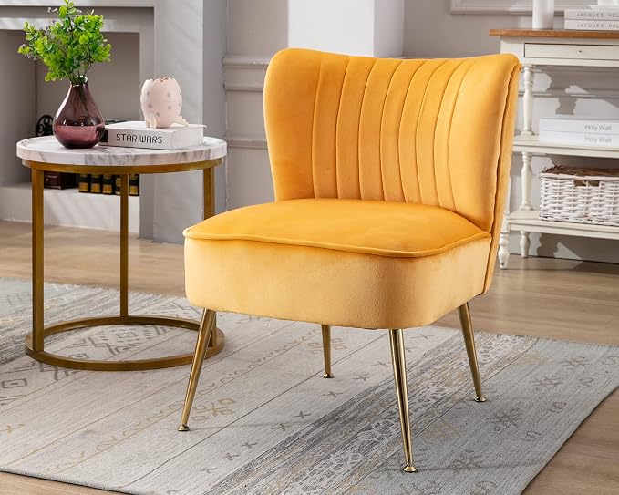Velvet Accent Chair Set of 2 Comfy Living Room Chair Armless Slipper Mid - Image 8