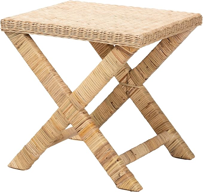 Bali & pari Farica Modern Bohemian Natural Rattan and Mahogany Accent Bench by balipari
