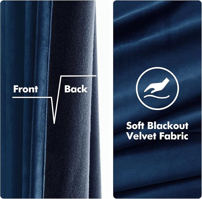 MIULEE 90 Inches Velvet Curtains Navy Blue Elegant Grommet Curtains Thermal - Image 3
