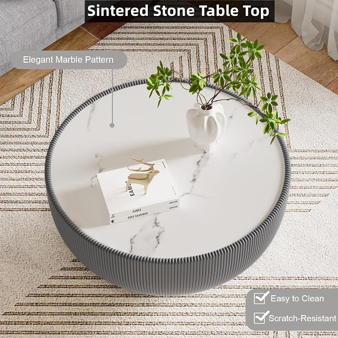 SSLine Bowl-Shape Coffee Table Modern Sintered Stone Top Coffee Table in Grey - Image 6