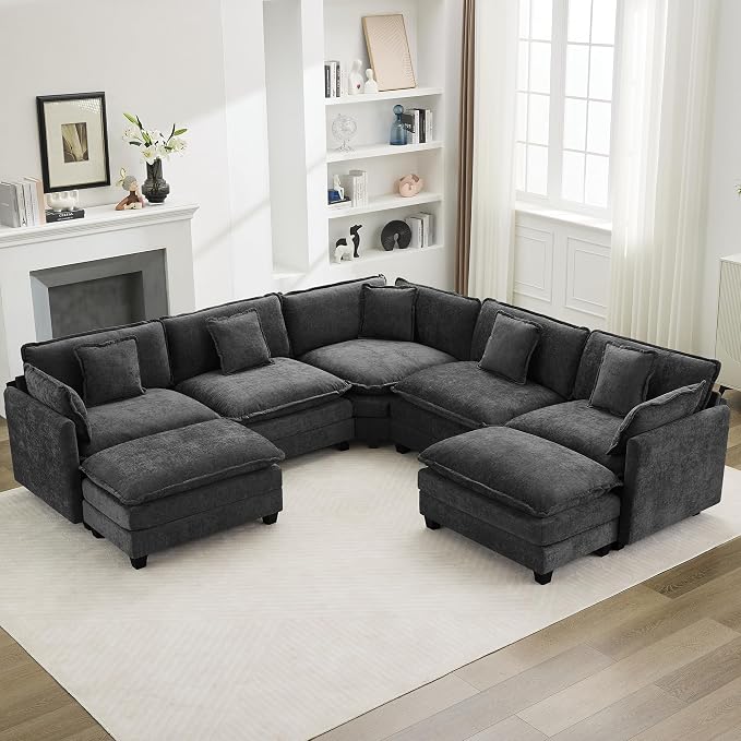 113'' V Shaped Cloud Sectional Sofa, Oversized Deep Seat Couches by WUTUTUEE