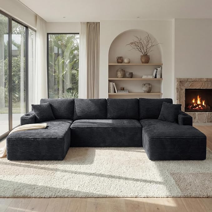 125 Inch Modular Sectional Sofa, Cloud Couch Oversized U Shaped Corduroy Sofa - Image 5