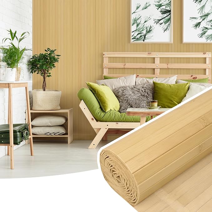 Bamboo Wall Panel for Interior Wall Decor, Renewable Pole Wrap Wainscoting Roll by Inchoco