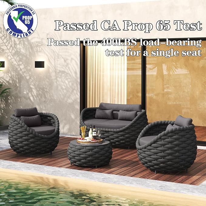 TWT 6-Piece Aluminum Patio Furniture Set, Olefin Rope Modern Outdoor - Image 3