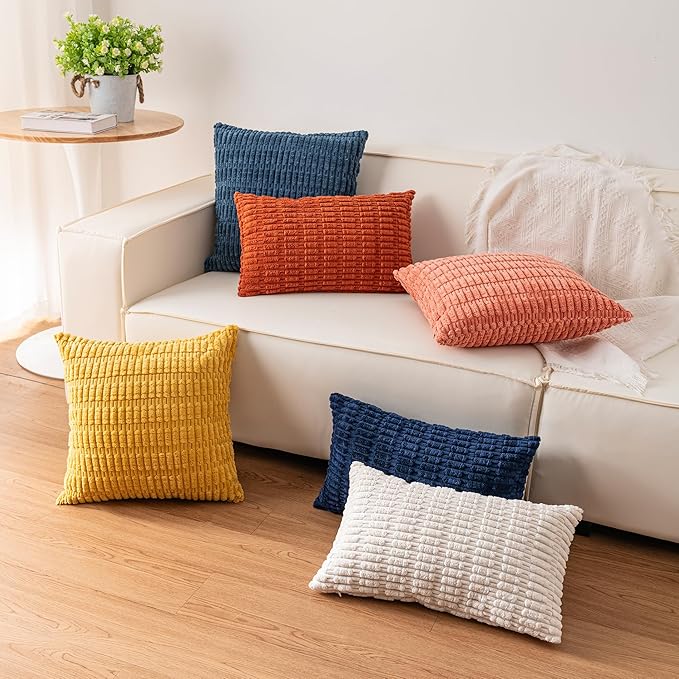 Corduroy Decorative Throw Pillow Covers 14x36 InchSoft Striped Pillow Covers - Image 6