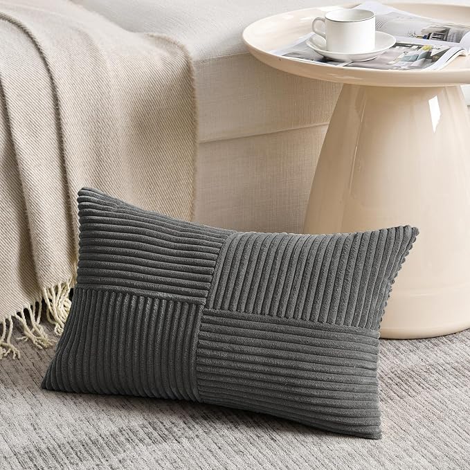 Fancy Homi 2 Packs Dark Gray Long Lumbar Decorative Throw Pillow Covers 12x24 - Image 2