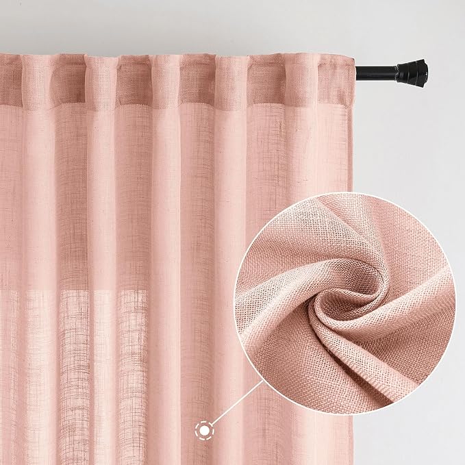 MIULEE Blush Pink Linen Curtains 84 Inches Long 2 Panels - Image 2