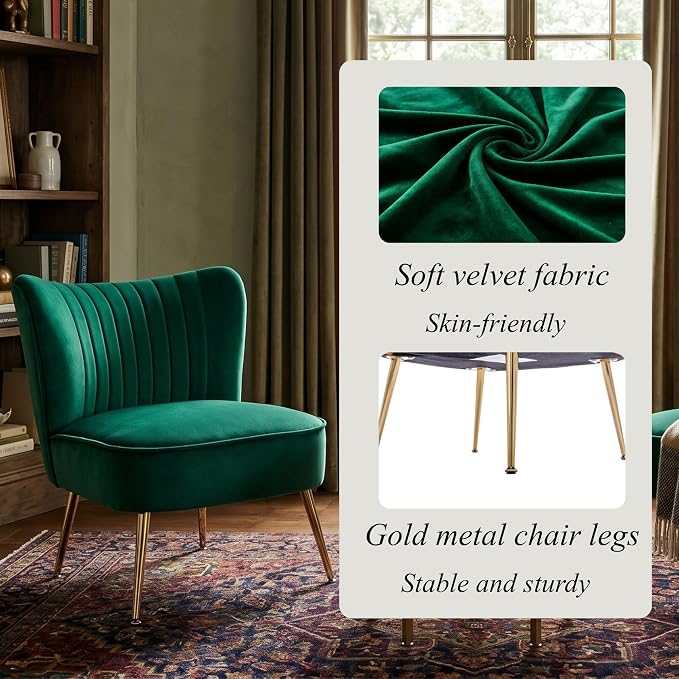 Velvet Accent Chair Set of 2 Comfy Living Room Chairs - Image 5