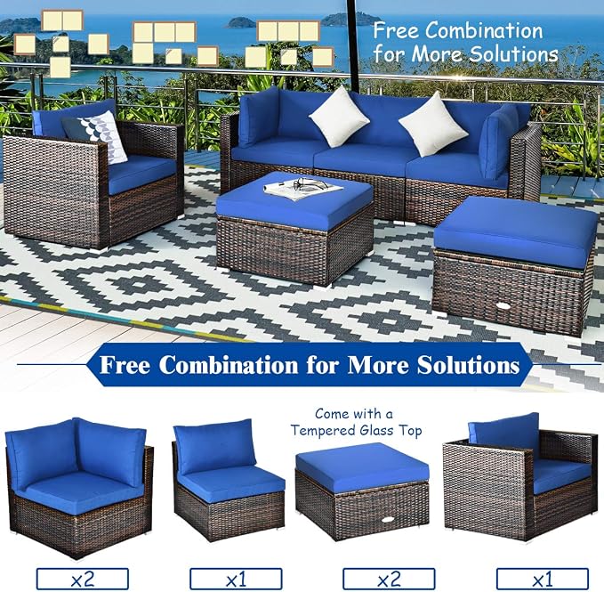 Tangkula 6 Pieces Wicker Patio Furniture Set, PE Rattan Outdoor Sectional - Image 5