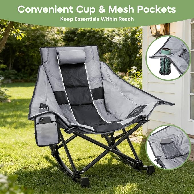 Suteck Oversized Rocking Camping Chair, Thick Padded Folding Rocking Chair - Image 6