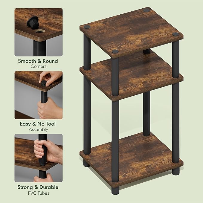 Furinno JUST Side Table Set of 2, 3-Tier Modern End Tables, Open Shelves Night - Image 4