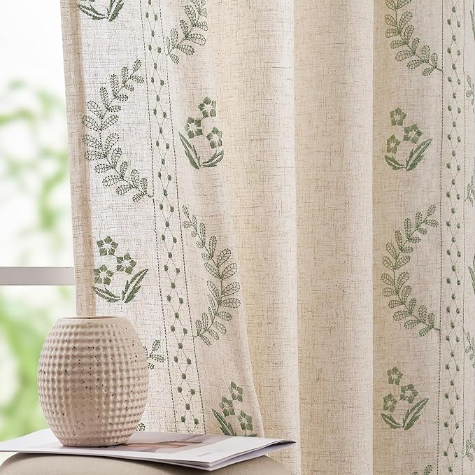jinchan Belrose Linen Curtains for Bedroom Floral Curtains 108 Inch Length by JINCHAN
