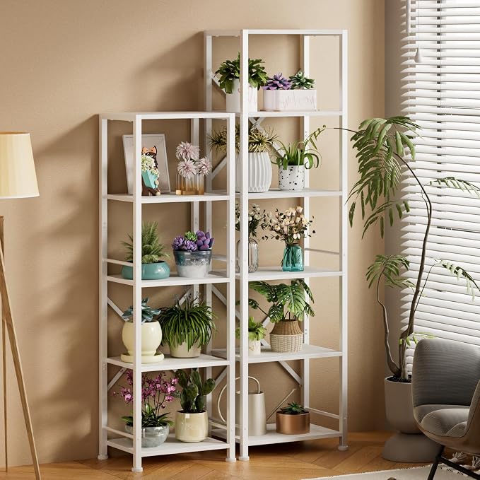Furologee White Bookshelf 5 Tier Bookcase, Tall Narrow Bookshelves, Modern - Image 6