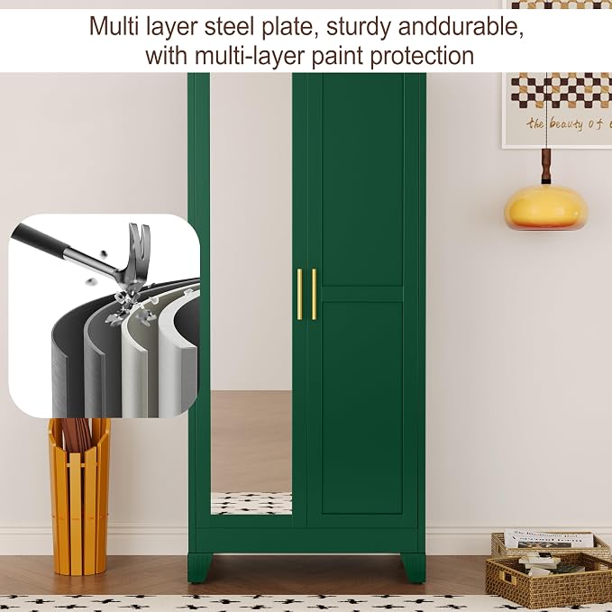 71" Metal Armoire Wardrobe Closet, Steel Clothing Storage Cabinet - Image 5