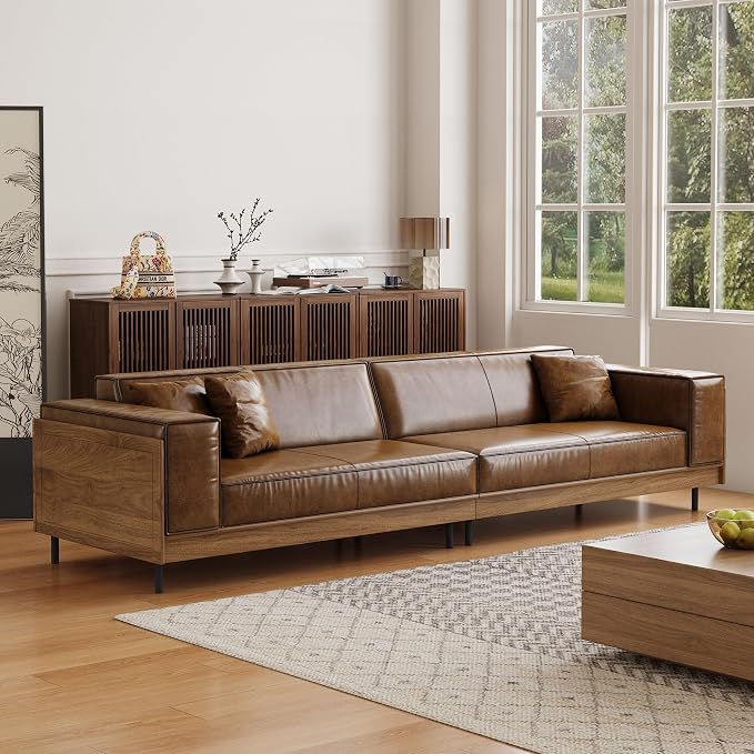 Mid-Century Modern Leather Sofa 111.81" by Gaoyangjiaju