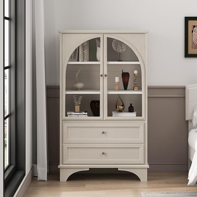 52" Tall Display Cabinet with Glass Doors, Glass Display Case Storage Cabinets - Image 3