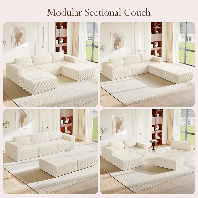 Vesgantti 119" Oversized U-Shaped Modular Sectional Sofa, Corduroy Cloud Couch - Image 2