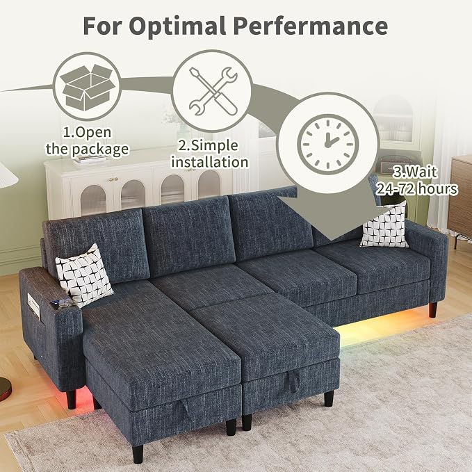 Sectional Couches for Living Room, 6-Seats Soft Linen Fabric Sectional Sofa - Image 8