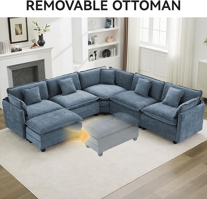 113'' V Shaped Cloud Sectional Sofa, Oversized Deep Seat Couches - Image 6