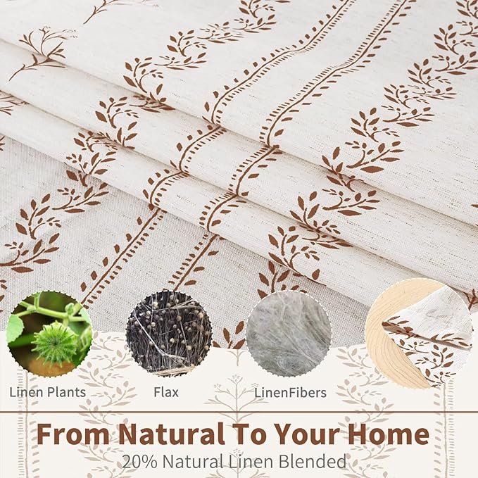 BGment Brown Boho Curtains Leaf Floral Print Cottage Core Botanical Curtains - Image 3