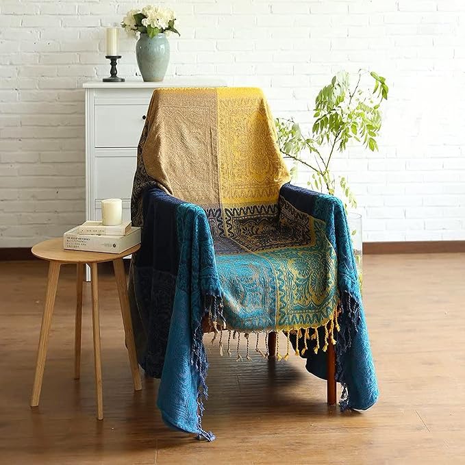 Bohemian Throw Blanket for Couch，Colorful Chenille Tassels Boho Woven Hippie - Image 8